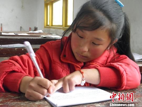 肖旭婷认真地给爸爸妈妈写着信　苏忠国　摄